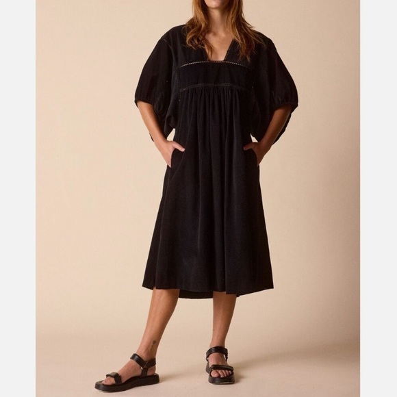 St. Roche Romantic Black Balloon Sleeve Smocked Midi Dress - Picture 1 of 15